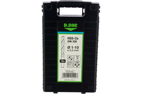 Набор сверл (19 шт, 1-10 мм, HSS-Co) по металлу D.BOR 141919108D-X