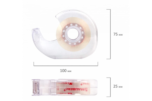 Клейкая канцелярская лента BRAUBERG 19 мм х 33 м, кристальная, в диспенсере 228760