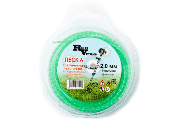 Леска для триммера 2,0 мм, 15 м, витая, бесшумная REDVERG 6622433
