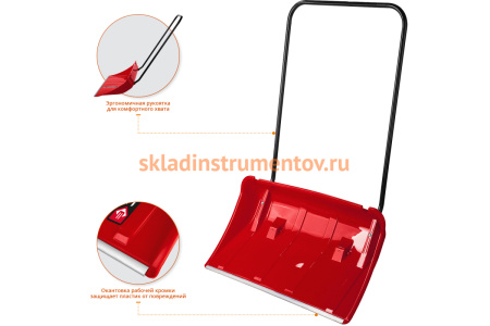 Снеговой движок с колесиками Зубр ПОЛЮС пластиковый ковш с алюминиевой планкой, 860 мм 39939