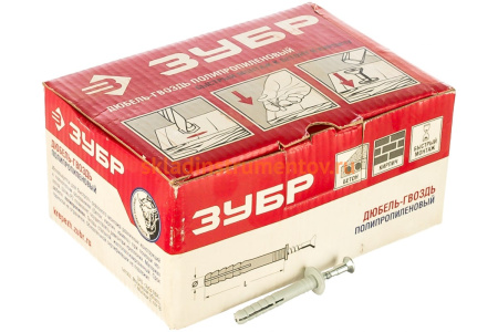 Дюбель-гвоздь полипропиленовый с грибовидным бортиком 100 шт. (6х40 мм; ТФ5) Зубр 4-301355-06-040