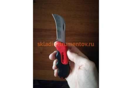 Складной нож электрика, изогнутое лезвие, эргономичная двухкомпонентная рукоятка MATRIX 78986