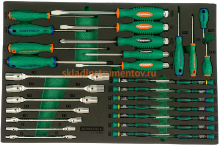 Набор стержневых отверток для точной механики и торцевых шарнирных ключей 34шт Jonnesway D737134SV 49272