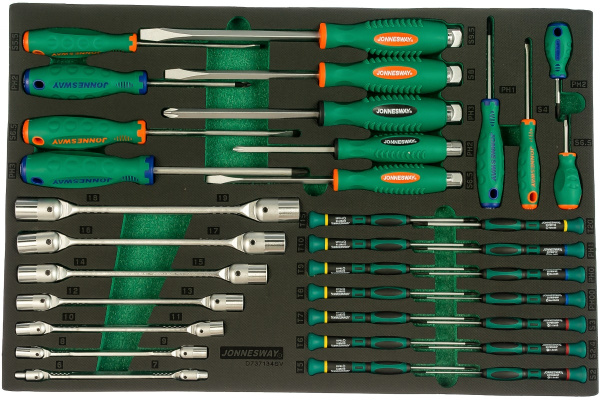 Набор стержневых отверток для точной механики и торцевых шарнирных ключей 34шт Jonnesway D737134SV 49272