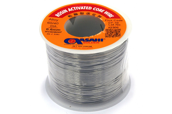 Припой (0.6 мм, 0.25 кг, Sn60/Pb40, СF10 флюс RA) ASAHI 00-00000061