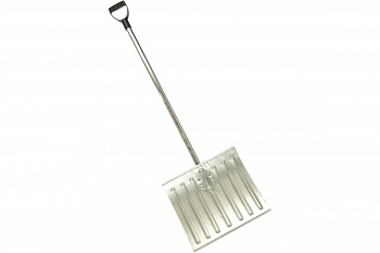 Стальная тротуарная лопата для уборки снега с изогнутым алюминиевым черенком КУРС 428х375x1300 мм 68124