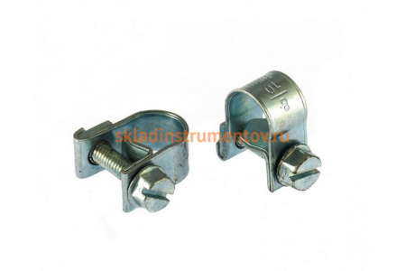 Металлические хомуты СИБРТЕХ, MINI 8-10мм, ширина 9мм,  винтовой, W1, 2шт 47501