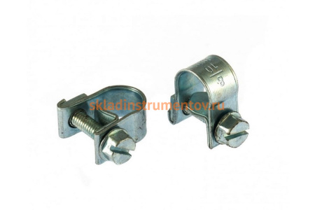 Металлические хомуты СИБРТЕХ, MINI 8-10мм, ширина 9мм,  винтовой, W1, 2шт 47501