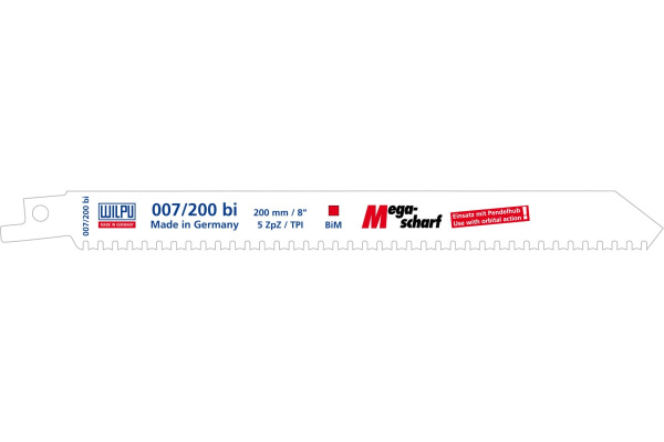 Полотно сабельное 007/200 bi (5 шт; 200х19х0.9 мм; 5 TPI) WILPU 1862000005 Полотно сабельное 007/200 bi (5 шт; 200х19х0.9 мм; 5 TPI) WILPU 1862000005