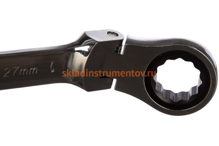 Комбинированный трещоточный ключ 27 мм, CrV, шарнирный, зеркальный хром MATRIX 14872