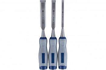 Набор плоских стамесок: 8, 16, 22мм, длина 140мм, CR-V, двухкомпонентные рукоятки, 3шт КОБАЛЬТ 245-664