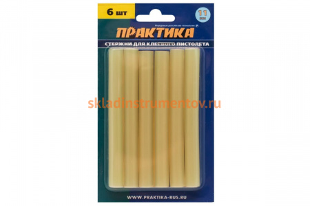 Клей желтый, прозрачный (6 шт; 11х100 мм) для клеевого пистолета ПРАКТИКА 641-633