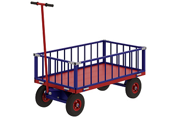 Тележка платформенная, усиленная, с поворотной осью  RUSKLAD ТПОБ 2 Т (600x900x300) с пневматическими колёсами Тележка платформенная, усиленная, с поворотной осью  RUSKLAD ТПОБ 2 Т (600x900x300) с пневматическими колёсами
