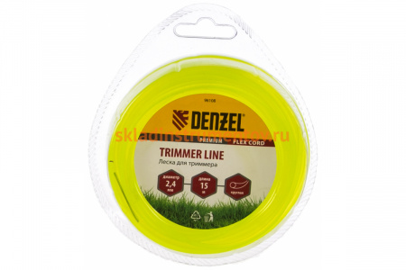 Леска для триммера круг 2,4 мм х 15 м, блистер FLEX CORD DENZEL 96108