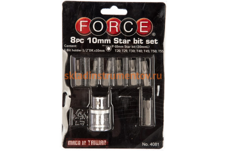 Набор бит Torx 30 мм с держателем (T20; T25; T30; T40; T45; T50; T55) FORCE 4081