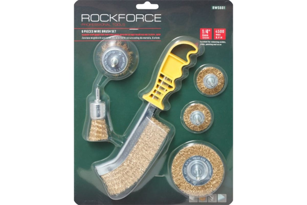 Набор кордщеток дисковых латунных для дрели (6 пр, 1/4", 25-75 мм) Rockforce RF-BWS601