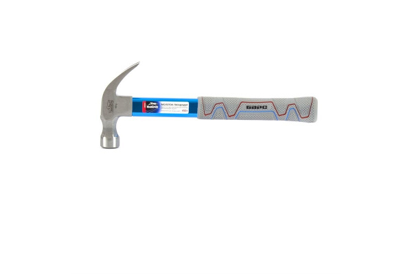 Молоток-гвоздодер БАРС 450г, фибергласовая обрезиненная рукоятка,алюминиевая защита 10457