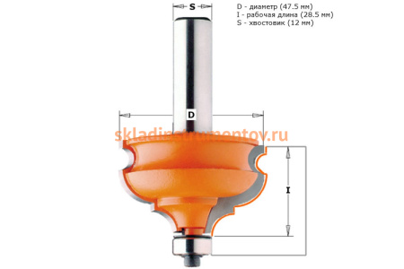 Фреза мультипрофильная для карнизов (47.5x28.5 мм; хвостовик 12 мм) CMT 956.501.11