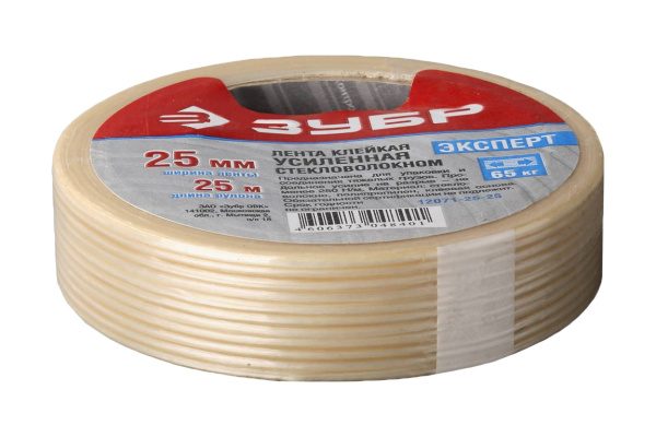 Однонаправленная клейкая лента Зубр "Эксперт" усиленная стекловолокном 25 мм х 25 м 12071-25-25