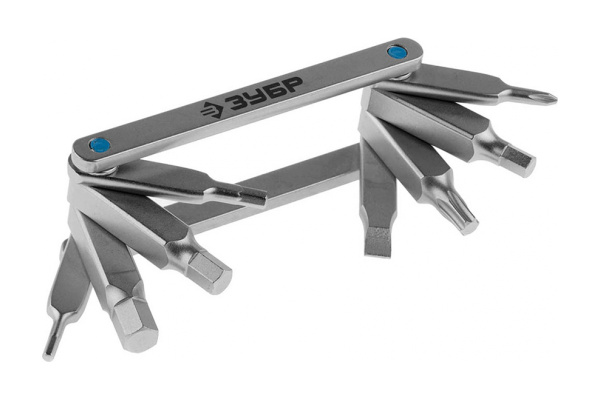 Набор имбусовых складных ключей Зубр Эксперт Cr-V сатинированное покрытие HEX TORX PH1 SL 5мм 27423-H8