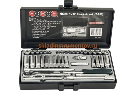 Набор головок метрических и дюймовых FORCE 2402