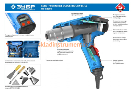 Технический фен ЗУБР Профессионал ФТ-П2000 2000 Вт М2ДК