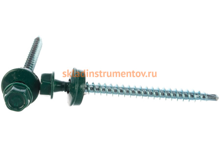 Саморезы Зубр для крепления кровельных материалов к деревянной обрешетке, цвет RAL 6005 зеленый насыщенный, оцинкованный, 4,8x60мм, 200шт 4-300315-48-060-6005