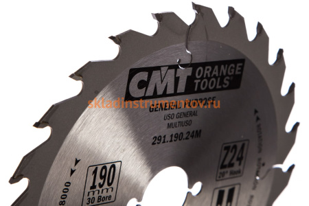 Диск пильный по дереву (190х30х1,6/2,6 мм; Z24) CMT 291.190.24M