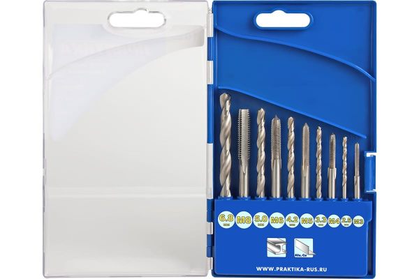 Набор метчиков и сверл "Профи" (М3-М8; 2.5-6.8 мм; 10 шт.) ПРАКТИКА 646-218