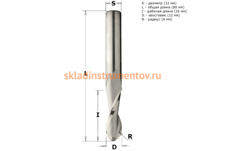 Фреза спиральная радиусная (12x35x80 мм; R 6 мм; хвостовик 12 мм; RH) CMT 199.120.11