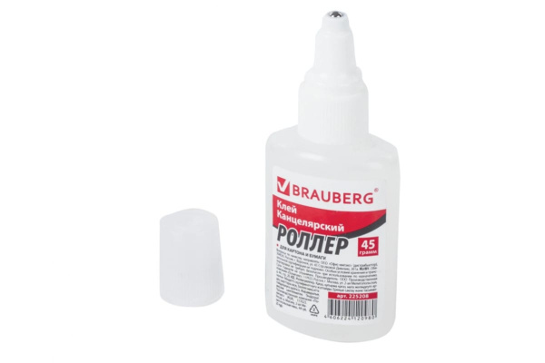Клей-роллер BRAUBERG канцелярский для бумаги, картона, 45 г 225208