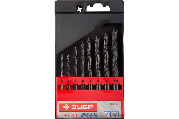 Набор сверл спиральных по дереву Профессионал (8 шт; 3-10 мм; М-образная заточка) Зубр 29421-H8_z01
