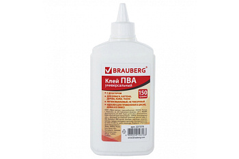 Клей ПВА BRAUBERG бумага, картон, дерево, 150 г 227378