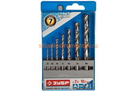 Набор сверл по металлу "МЕТ-Ш" 7 шт. (2.5-10.2 мм; Р6М5) Зубр 4-29625-H7R