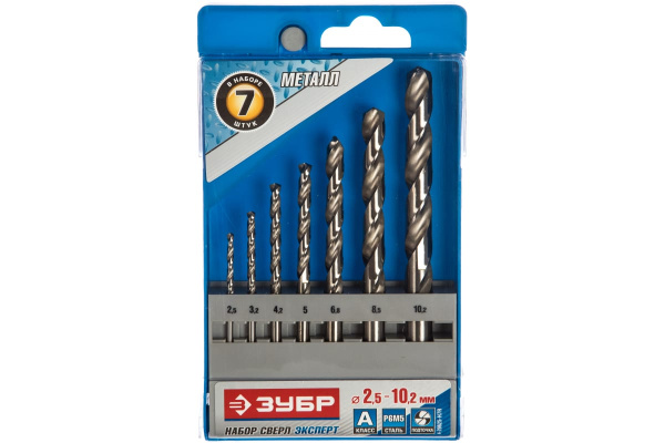 Набор сверл по металлу "МЕТ-Ш" 7 шт. (2.5-10.2 мм; Р6М5) Зубр 4-29625-H7R