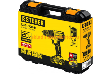 Ударная дрель-шуруповерт STEHER 20В, 2 АКБ 2Ач CDS-200-2