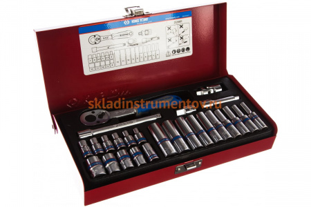 Набор шестигранных торцевых головок с принадлежностями 1/4", 4-13мм, 26шт KING TONY 2526MR