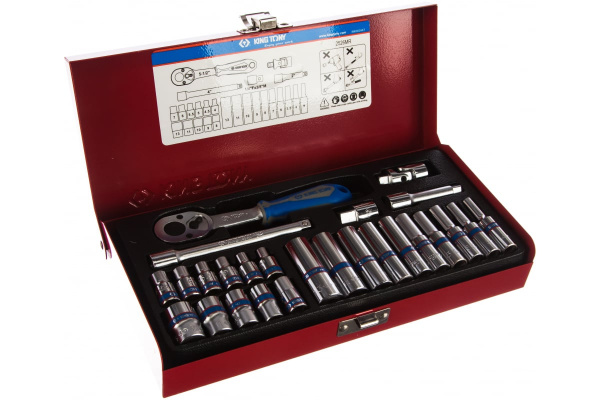 Набор шестигранных торцевых головок с принадлежностями 1/4", 4-13мм, 26шт KING TONY 2526MR