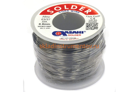 Припой (0.8 мм, 0.25 кг, Sn63/Pb37, С-6 водорастворимый флюс) ASAHI 00-00004279