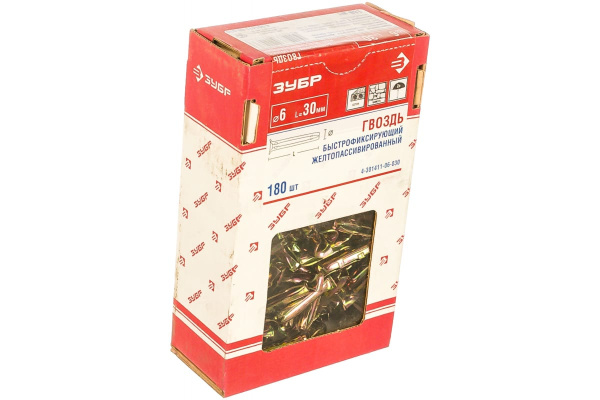 Желтопассивированные быстрофиксирующиеся гвозди Зубр 6,0x30мм, ТФ1, 180шт 4-301411-06-030