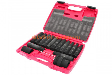 Набор ударных бит 3/4" SPLINE Е18-24, TORX Т60-100, HEX Н17-24 с держателем 3/4", 1" 107 мм (16 предметов) JTC J616C