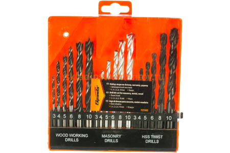 Набор сверл Sparta по бетону металлу дереву 3-4-5-6-8-10 мм 18 шт. пластиковый бокс цилиндрический хвостовик 725305