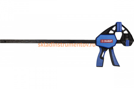 Ручная пистолетная струбцина Зубр Эксперт корпус нейлон армированная фиберглассом двухкомпонентные ручки металлическая рейка 450/645 мм 150 кгс 32243-45