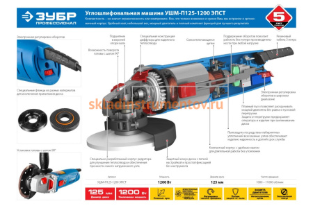 Углошлифовальная машина ЗУБР ПРОФЕССИОНАЛ УШМ-П125-1200 ЭПСТ