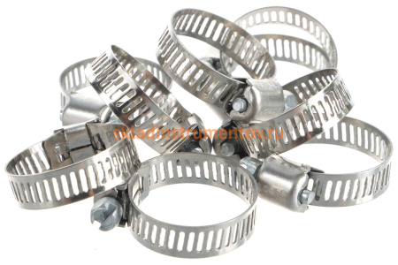 Хомуты Зубр ЭКСПЕРТ из нержавеющей стали с просечной лентой ПЛ-8, 13-26мм, 200шт 37811-13-26-200