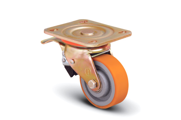 Колесо полиуретановое поворотное с тормозом 200 мм MFK-TORG ED01-VBP-200-F
