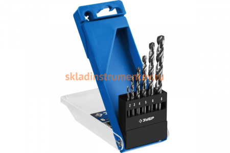 Набор сверл по металлу Проф 2-8 мм, класс А, сталь Р6М5, 6 шт. Зубр 29625-H6