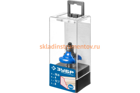 Фреза кромочная калевочная №3 ПРОФЕССИОНАЛ (28.6х12х52 мм; R4 мм; хвостовик 8 мм) Зубр 28703-28.6