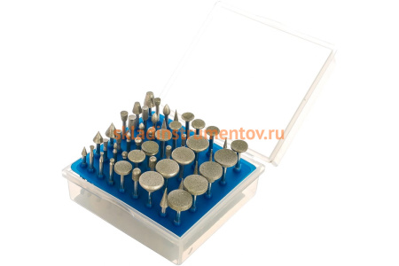 Набор мини-насадок с алмазным напылением ПРОФЕССИОНАЛ в пластиковом боксе (Р 180; хвостовик 3 мм; 50 предметов) Зубр 33383-H50