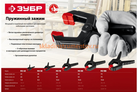 Пружинный зажим ЗУБР МЗ-40 38х38 мм 32247-4